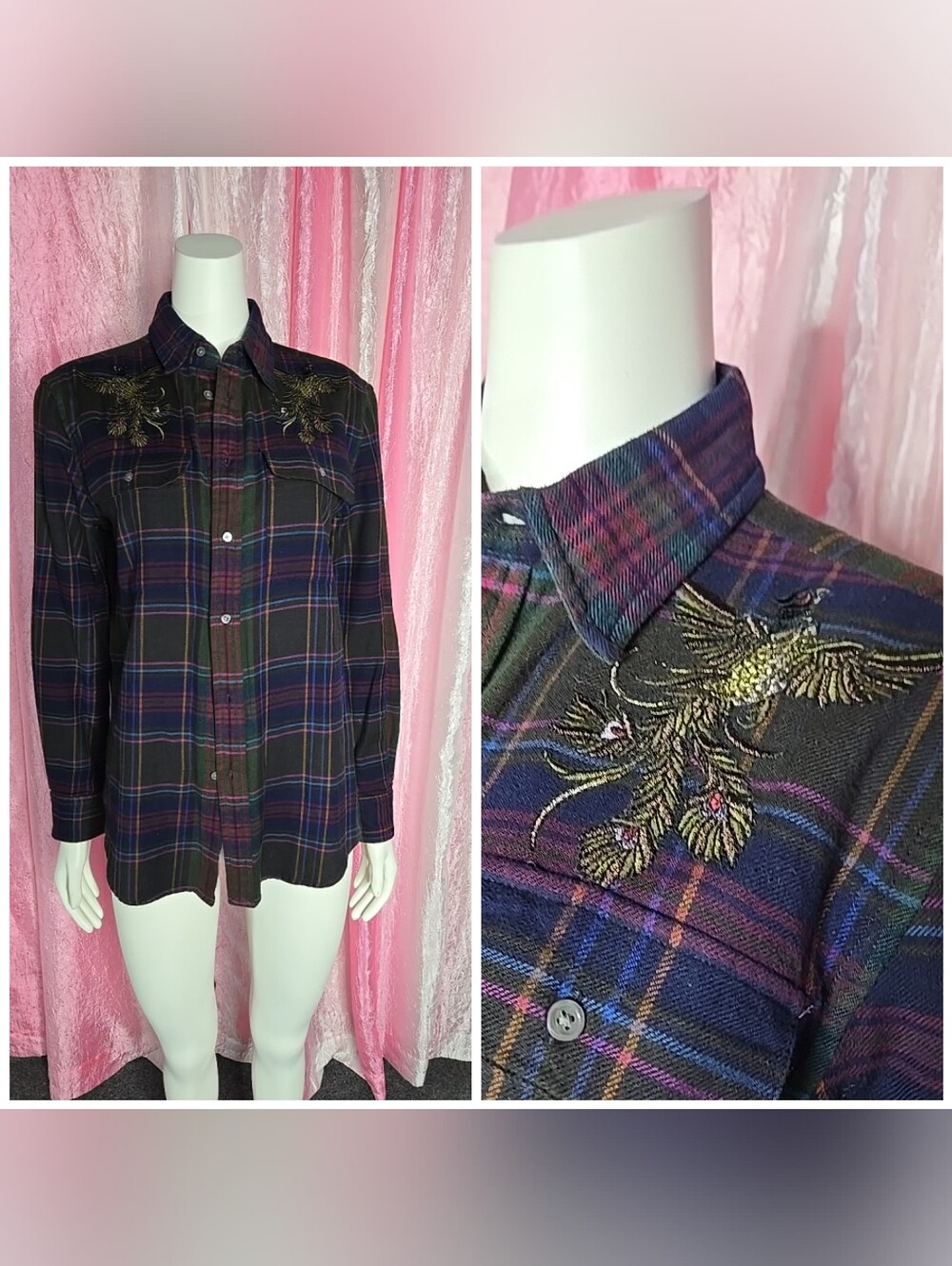 Polo Ralph Lauren Plaid Peacock Flannel Cotton Button-Up Shirt Size Small